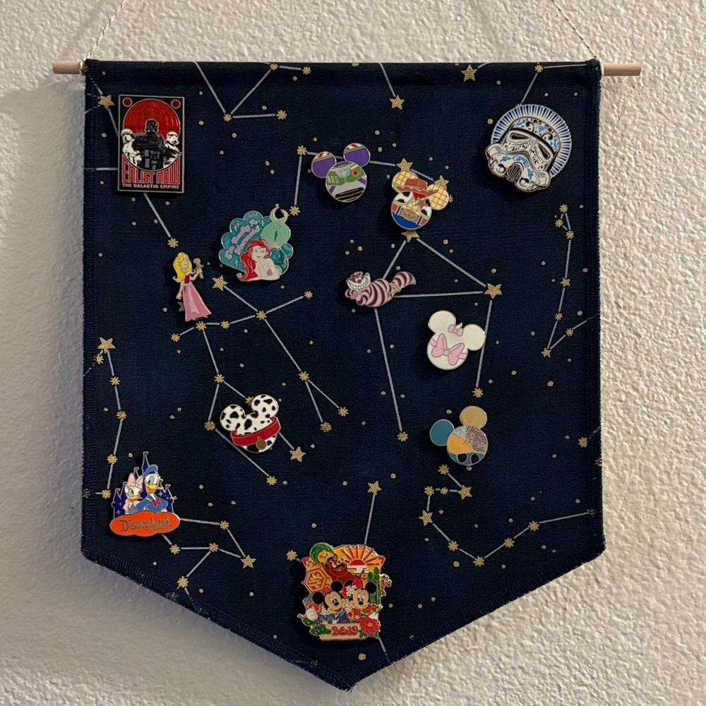 12 Official Disney Pins on Hanging Pennant